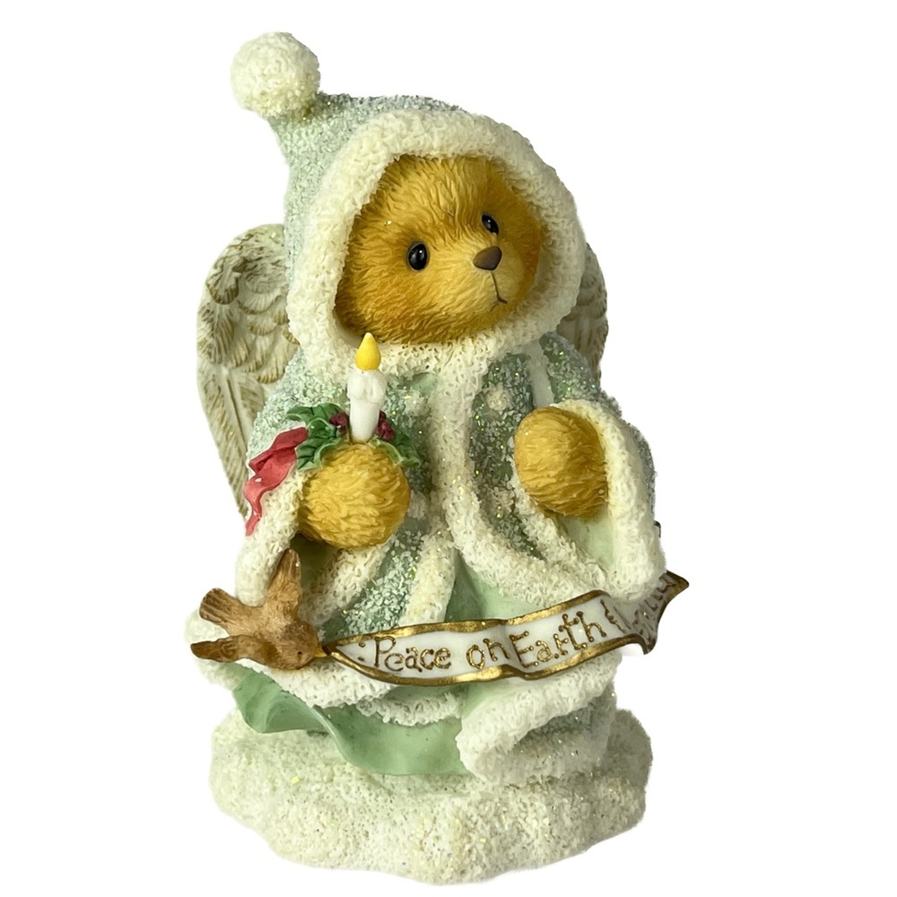 Cherished Teddies Angel Bear with Candle - Cream and Green